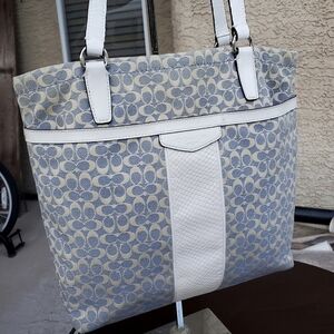 Coach Blue and Cream Tote Bag